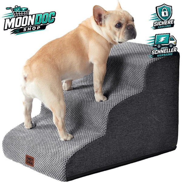 Hundetreppe 40Cm Hoch Rutschfest 3 Stufen Grau FüR Sofa Bett Kleine Hunde-image