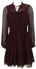 Ulla Johnson Ava Silk Long Sleeve Mini Dress in Mahogany