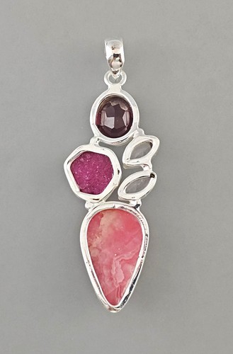 9916383-d 925er Silber Rubin-Rhodochrosit-Rosenquarz-Granat-Anhänger 5,5x2cm - Picture 2 of 2