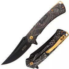 S-TEC Folding Knife 3.5" Black / Gold Stainless Steel Handle - T27207BK