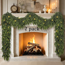 2 Pcs 9Ft Cedar Garland Real Touch Christmas Garland with Lights