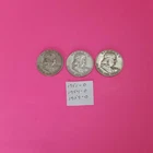 Three Franklin Half Dollars 1951-D, 1954-D, 1959-D  Average Circ.  90% Silver