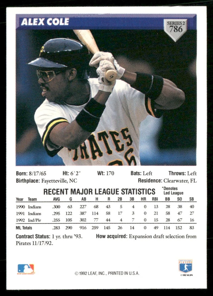 1993 DONRUSS ALEX COLE COLORADO ROCKIES #786 - Image 2 of 2