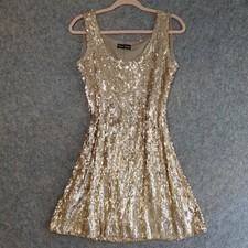 Sparkly Mini Dress Small Gold Sequin Sleeveless Mesh Glam Party Cocktail Event