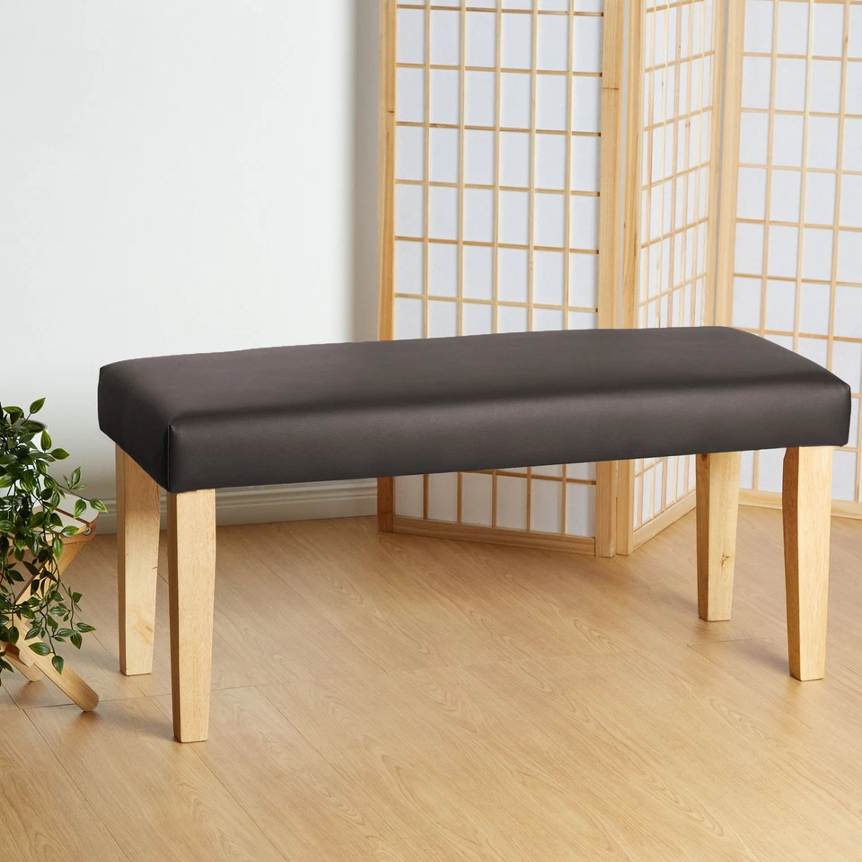 Banquette Banc Interieur Bois Rembourré Siège Brun Meuble Tapissée Homestyle4u - Photo 2/4