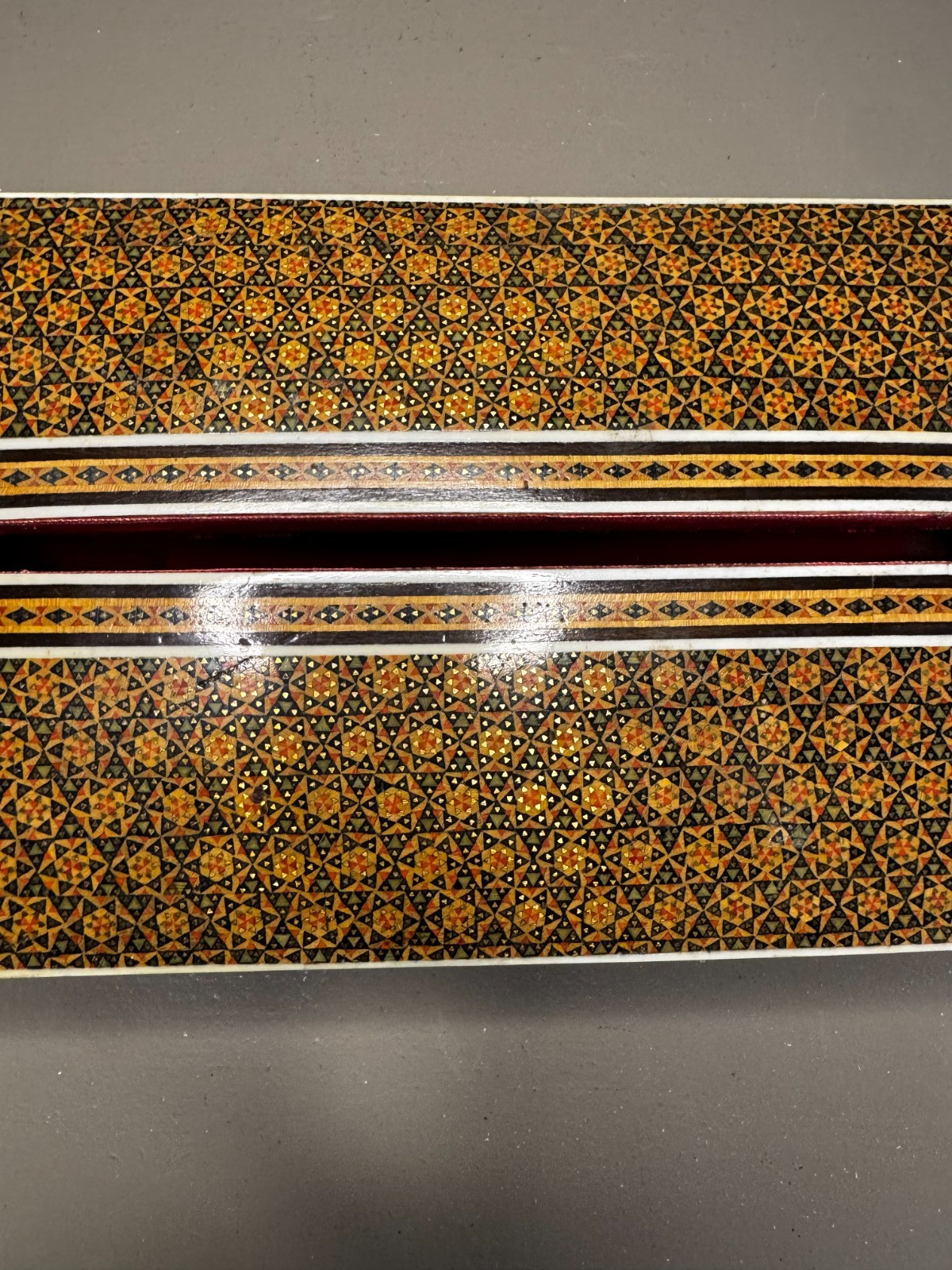 Antique Central Slot Box Zipper Opening, Red Fabric Interior