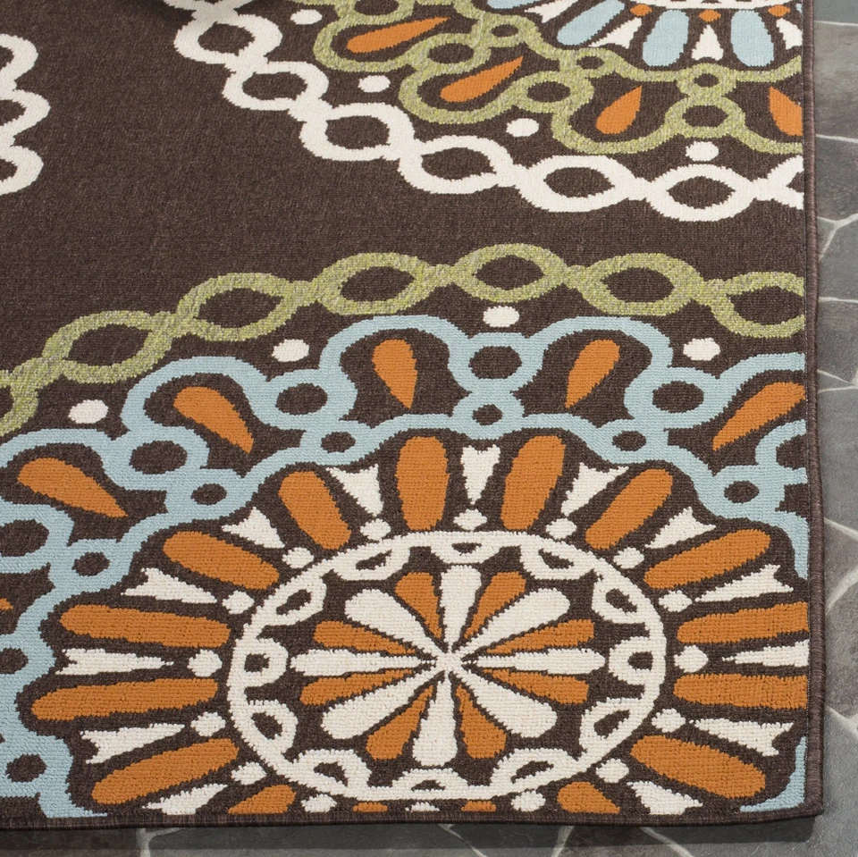 Veranda Collection Area Rug - 8' x 11', Chocolate & Terracotta, Boho Floral D... - Image 2 of 2