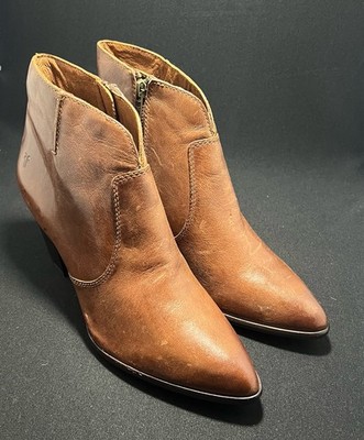 FRYE Cognac Leather JENNIFER Zip-Up Ankle Boots US 9