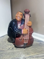 Vintage BASS MAN JAZZ  MUSICIAN Cookie Jar Clay Art 2001 ClayLite Hand Paint
