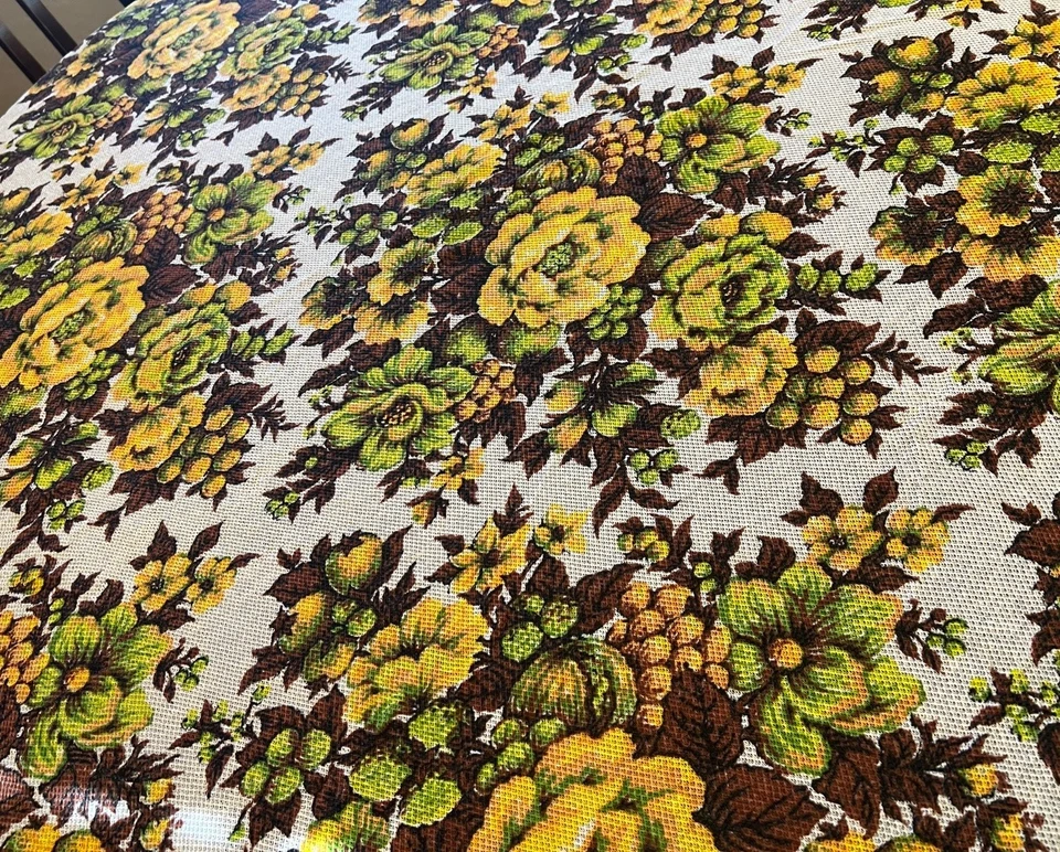 Funda para silla vintage años 70 floral con flecos marrón oscuro dorado verde redonda 60 D Foto 4 de 4