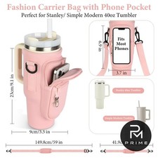 Porta Borraccia AYESY per Stanley Quencher 40oz Tracolla 2 Tasche Rosa