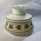 Vintage Hurricane Lamp Shade Milk Glass Blue & Brown Flowers Fit a 6.75 Diameter