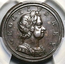 1719 PCGS AU 53 1/2 Penny George I Copper Great Britain Coin POP 1/0 (25092402C)