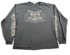 Hot Leathers Shirt XL Black Long Sleeve Ride For Life Skull Biker Y2K Grunge