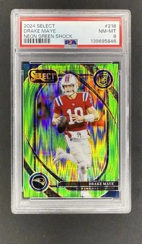 Drake Maye SP RC PSA 8 2024 Panini Select Neon Green Shock /499