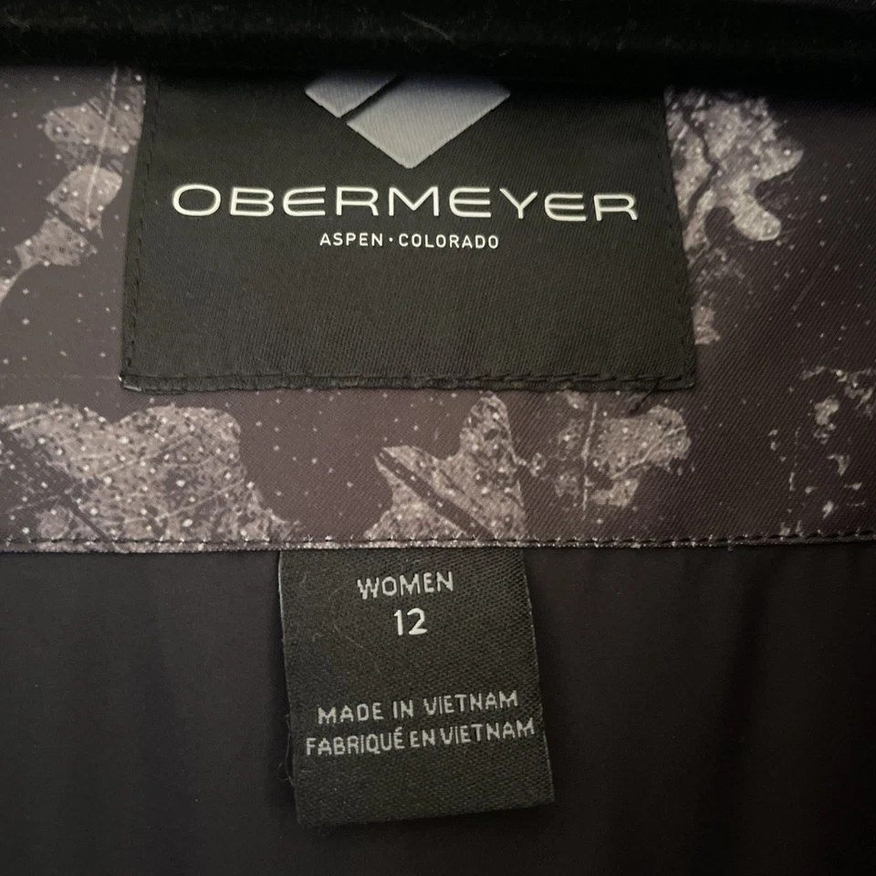 Chaqueta de esquí de invierno Obermeyer para mujer talla 12 negra/gris estampado abstracto impermeable Foto 4 de 4