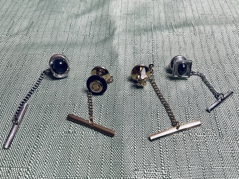 Swank & Unbranded Tie Tacks - Set of Four Mid Century - Silvertone & Goldtone