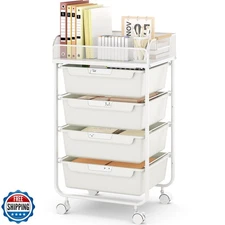 SYKIARIOL Rolling Utility Storage Cart with 4 Drawers - 4 Tiers Rolling Cart 