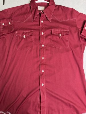 H bar C Vintage Ranchwear Red Maroon button down shirt Long Tail XL