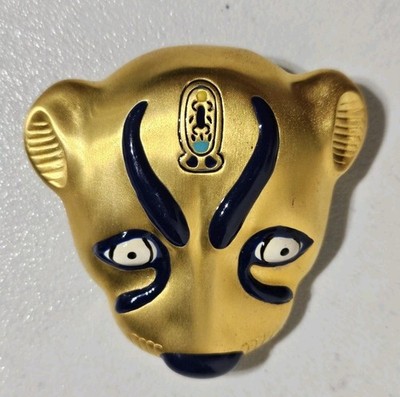 Vintage 1976 MMA Sekhmet Egyptian Goddess Blue Enamel Gold Brooch / Pendant