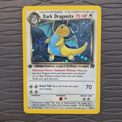 Pokemon TCG 1st Edition Dark Dragonite 5/82 Team Rocket Holo - MP (minor crease)