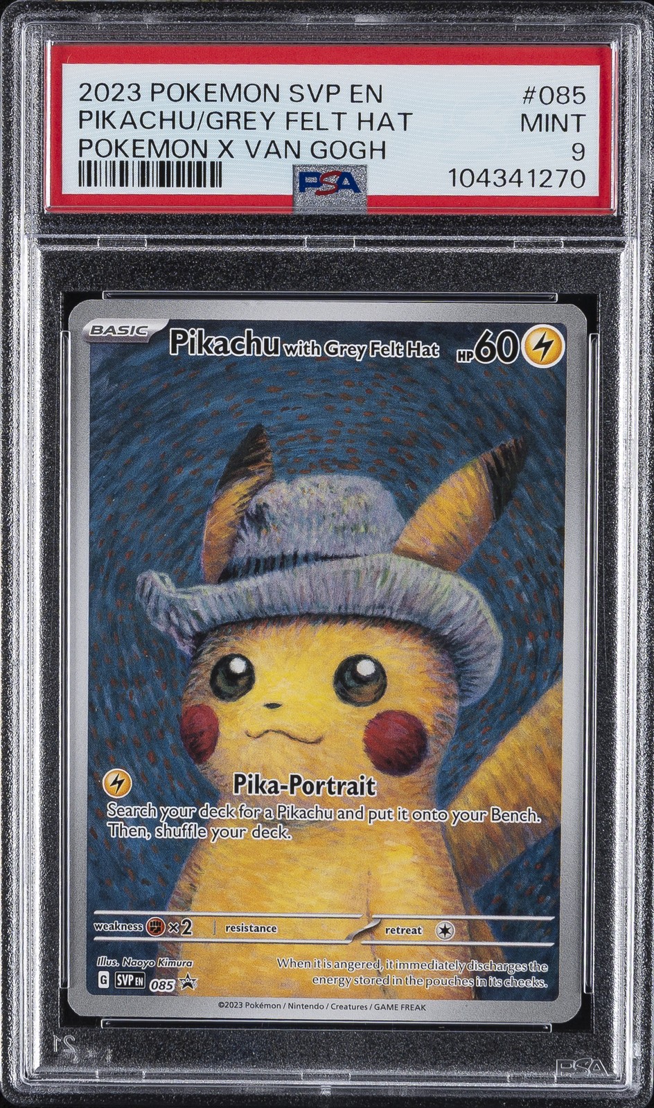 2023 POKEMON SVP EN-SV BLACK STAR PROMO #085 PIKACHU WITH GREY FELT HAT PSA 9