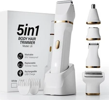 Electric Razors for Women, 5-in-1 Wet/Dry Bikini Trimmer with USB White 