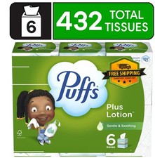 Puffs Plus Lotion Facial Tissues, 6 Mega Cubes, 72 Tissues Each Box