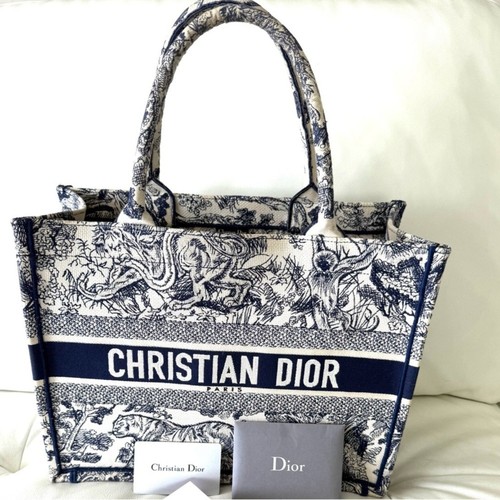 Christian Dior Book Tote Medium Ecru Blue Toile de Jouy Embroidered Canvas Bag