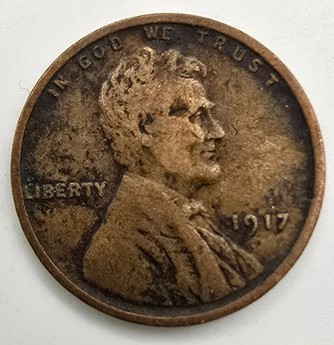 1917 P Lincoln Wheat Cent Struck Through Grease OBV & REV Mint Error XF Penny