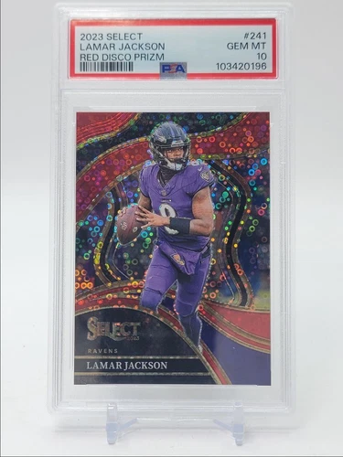 LAMAR JACKSON 2023 SELECT CLUB LEVEL RED DISCO PRIZM GEM /49 PSA 10 Q2519