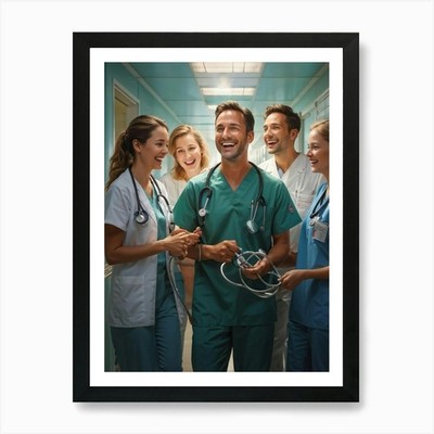 Elated Medical Team Donning Crisp U gerahmtes Wandbild Poster Leinwanddruck Bild