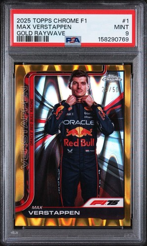 2025 Topps Chrome Formula 1 Max Verstappen Gold Raywave /50 PSA 9 SP