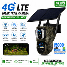 4G LTE Cellular Solar Trail Camera Dual Lens Game Hunting Cam SIM Card 14400mAh