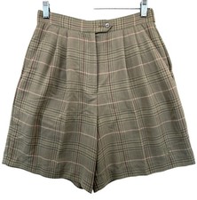 Vintage Izod Club Womens Walking Shorts Sz 8 Beige/Army Green Plaid High Waist