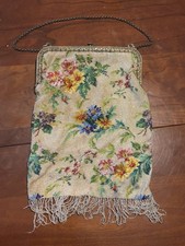 Vintage Antique Beaded Flowers Metal Clasp Purse Chain Handbag