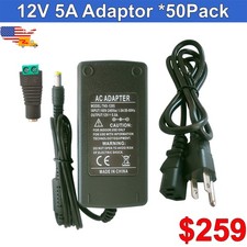 Power Supply Transformer 50 Pack AC 110V to DC 12V 5 Amp for LED Strip CCTV PC