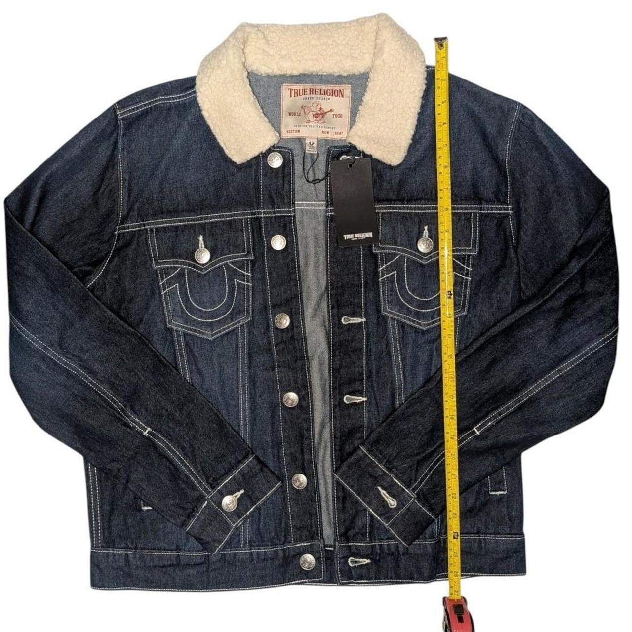 True Religion Denim Trucker Jacket Men's Sherpa Lined Dark Wash Jean Coat Wester