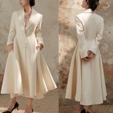 Nuevo Traje Largo de Lana Elegante Blanco para Mujer Vestido Chal Solapa para Ropa de Boda