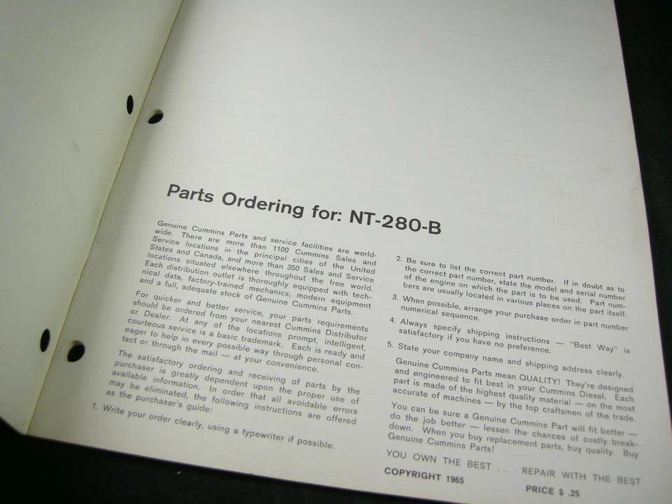 Cummins Model NT280B Diesel Engine Parts Manual Catalog Book NT-280-B OEM - Image 2 of 4