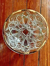 ✨Vintage Crystal Serving Bowl✨ Jeannette Glass FENTEC Pattern, Gold Trim