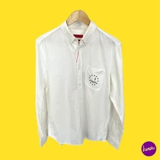 HUGO BOSS Men's Ermann Long Sleeve Shirt, 100% Cotton, White, UK M | EU 50