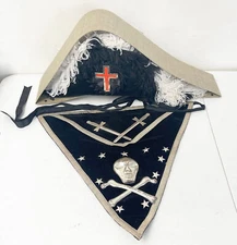 Antique Harding Uniform Co Masonic Skull Apron & Ostrich Plum Chapeau Hat