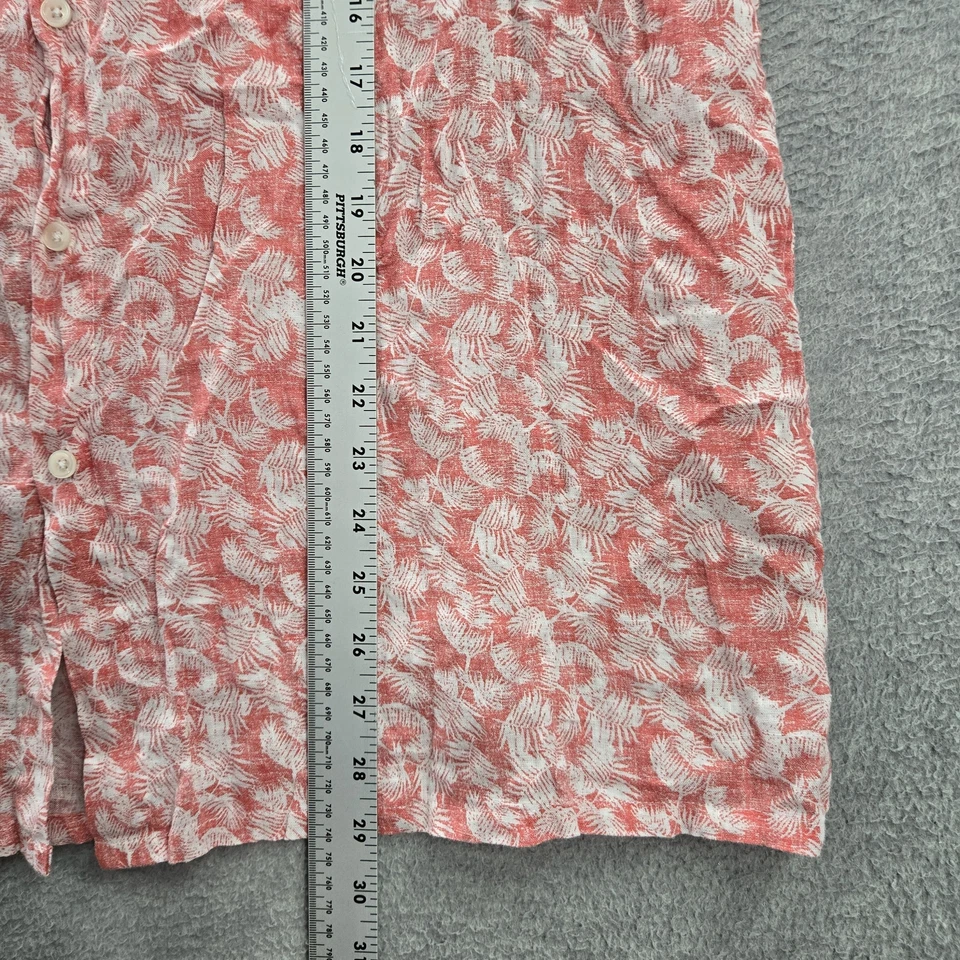 Camisa con botones Club Room para hombre XL roja 100 % lino estampado de hojas hawaiana manga corta Foto 3 de 4