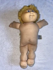 Vintage Cabbage Patch Soft Blonde Hair Blue Eyes (No Clothes) Signed In Blue Ink