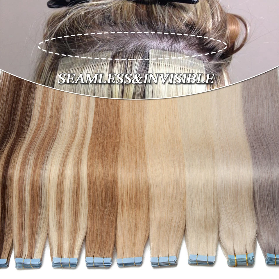 Thick Tape In Remy Real Human Hair Extensions Skin Weft Full Head Balayage/Ombre - Image 2 of 4