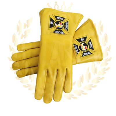 Masonic Regalia Knight Templar Genuine Leather Yellow Gloves Pair Ceremonial