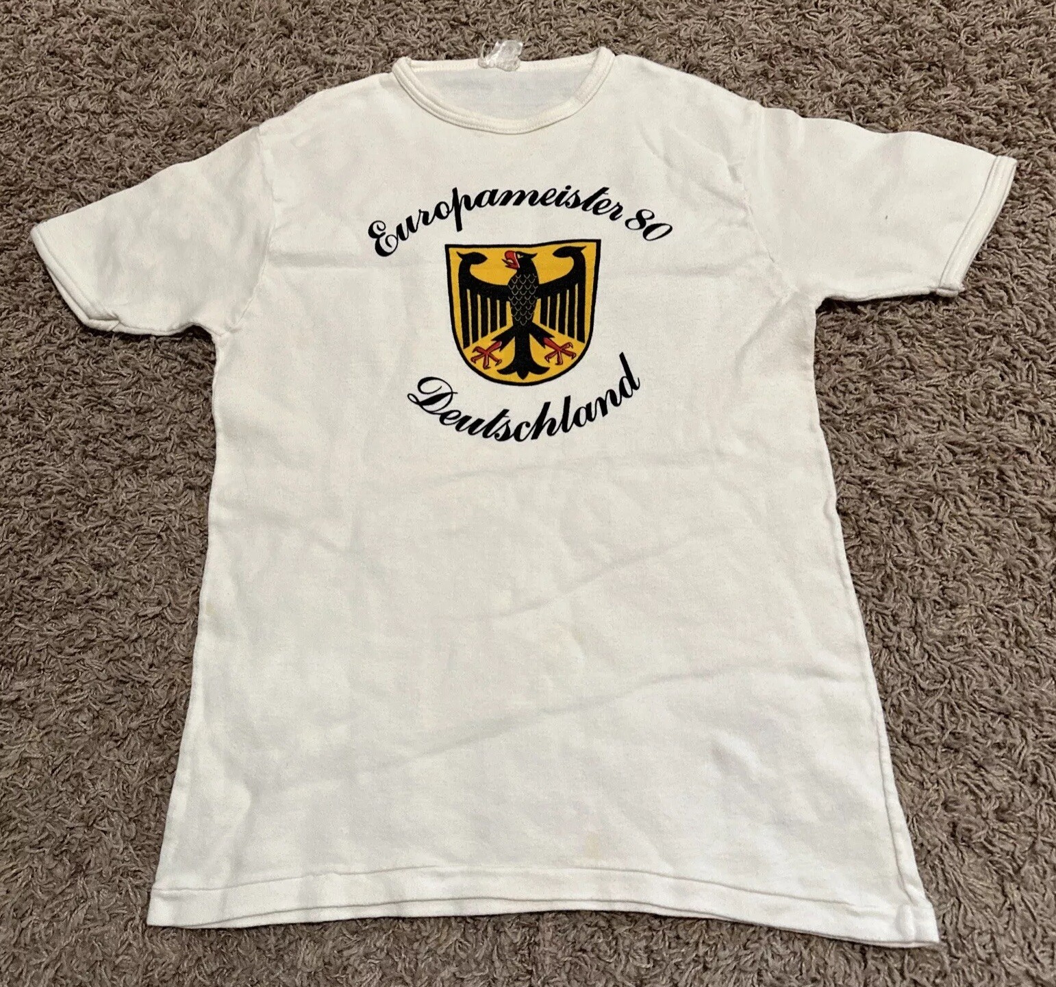 Vintage 80’s Europhameister Deutschland Shirt Soccer Football Cream Off-White