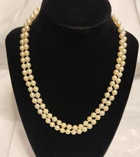 Double Strand Japanese Saltwater Cultured Akoya Pearl Necklace - 14K White Gold