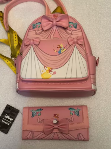 Loungefly Disney Cinderella 70th 🎀 Anniversary Pink Dress Wallet, Mini Backpack
